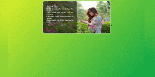 a green background with a picture of a girl in a garden
