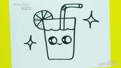 the black and white drawing shows a glass filled with drink