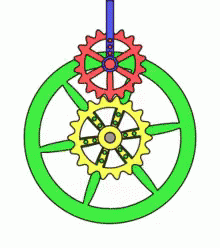 two green and purple gears with an odd shape