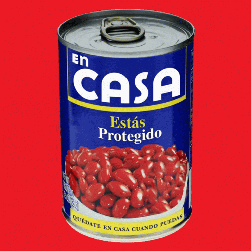 an open can of beans with the words en casa