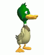 cartoon image of a duck wearing green pants