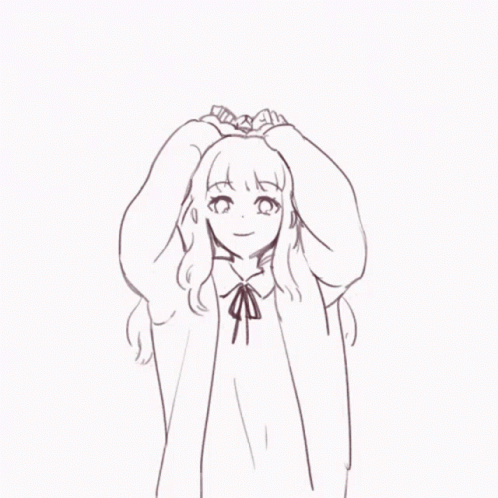 drawing anime woman holding a bow on top of her head