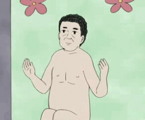 an animated picture of a man in front of flowers
