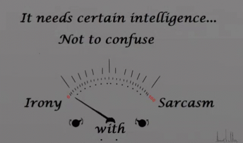 a compass with the words irony and sarasan written below it
