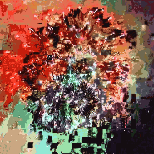 digital painting of fireworks, like a flower and checkers
