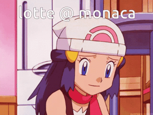 the pokemon is wearing a baseball cap while she looks at a camera