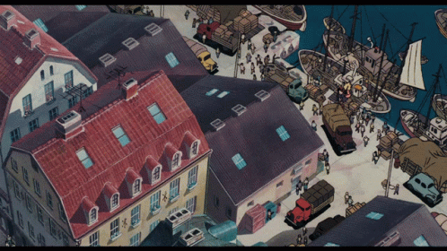 a picture of the town is made in colored paper