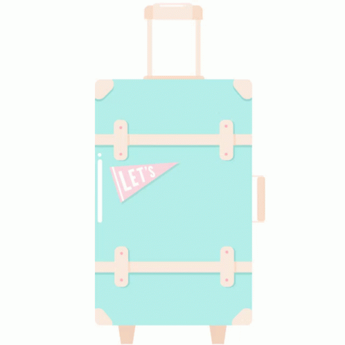 suitcase with pink and blue stickers attached to it