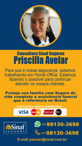 a blue business card with an avatar of a woman