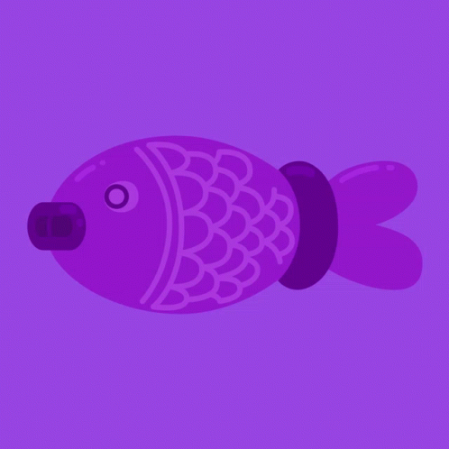 a purple fish sitting on a pink wall