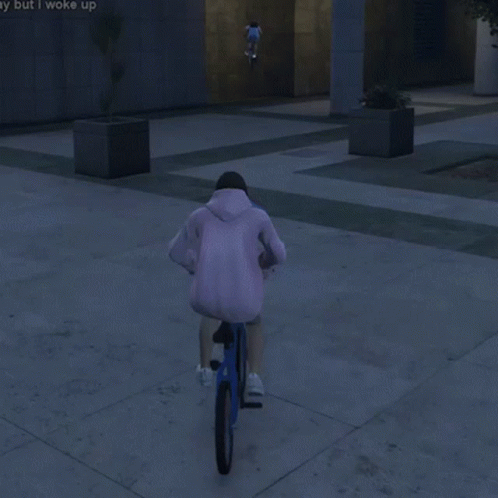 an animation of a young person riding a bike
