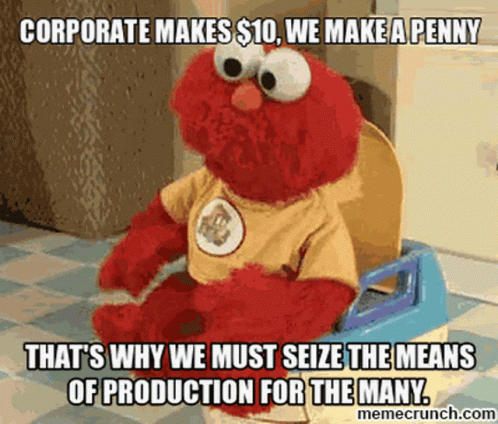 a picture of a stuffed animal saying it's corporate and making a business