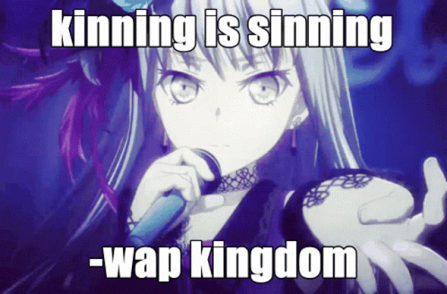 anime girl standing in front of a red background text reads kinining is slimming - wrap kingdom