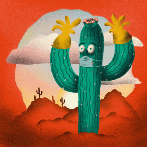 a drawing of a cactus with two eyes and a mustache