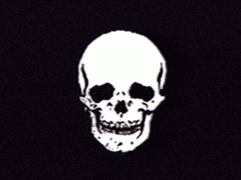 the skull and head in white on a black background