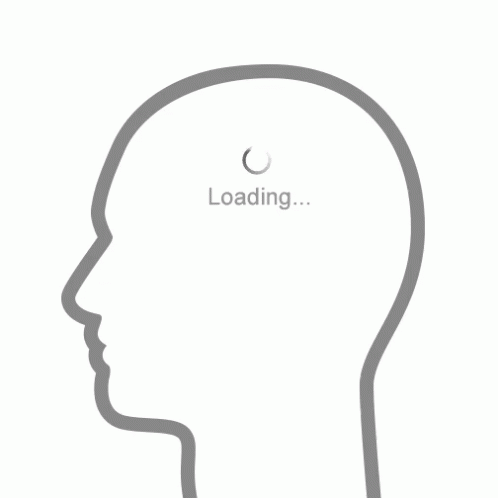a white face has a grey head with a loading logo
