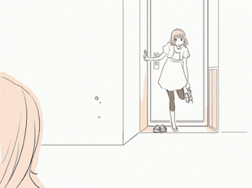 a cartoon woman opening the door to another room
