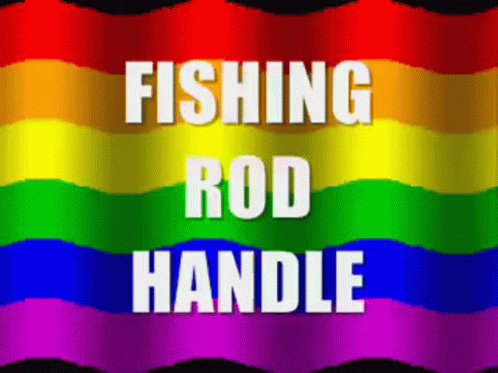 colorful rainbow striped poster that reads fishing rod handle