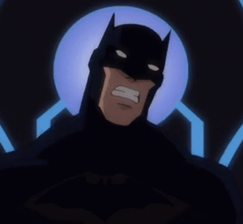 an animated character with a batman face and a full suit