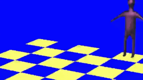 a computer animation is shown with red and blue squares