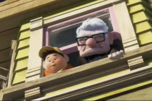 the characters are looking out the window of their house