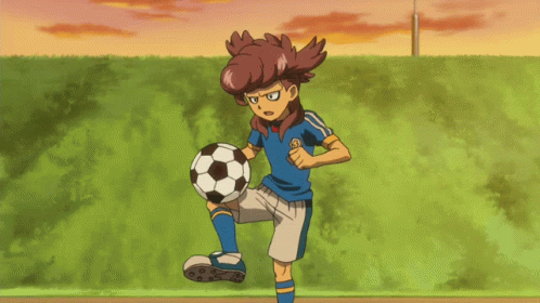 an animated picture of a boy playing soccer