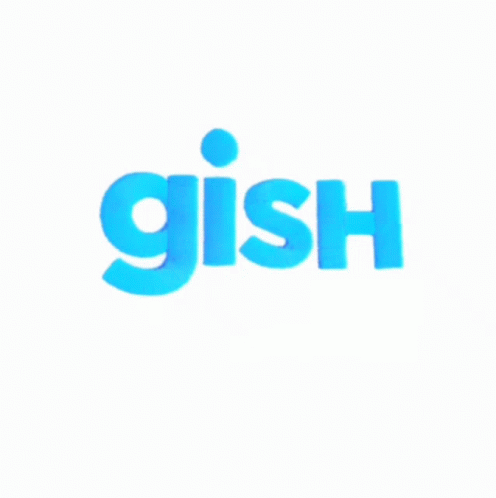 a white background with the word gish written in yellow