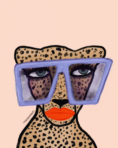 leopard with glasses and a blue background