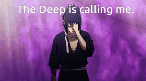 an anime poster with a person holding their head with a hand and the words the deep is calling me on it