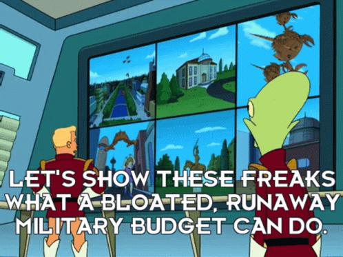 cartoon about how people are playing in a military budget
