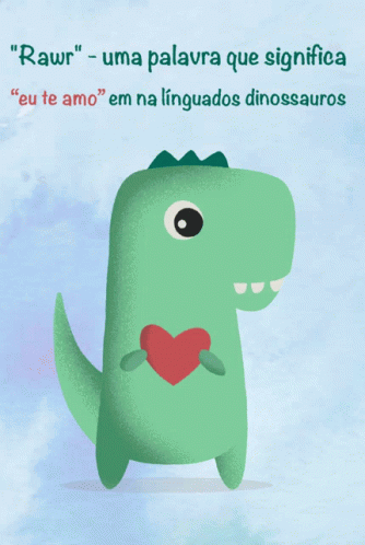 a cartoon dinosaur with a heart in its mouth
