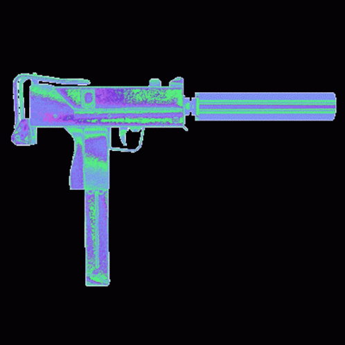 a colorful image of a rifle on a black background