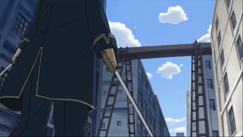 there is a anime character holding onto a large rope