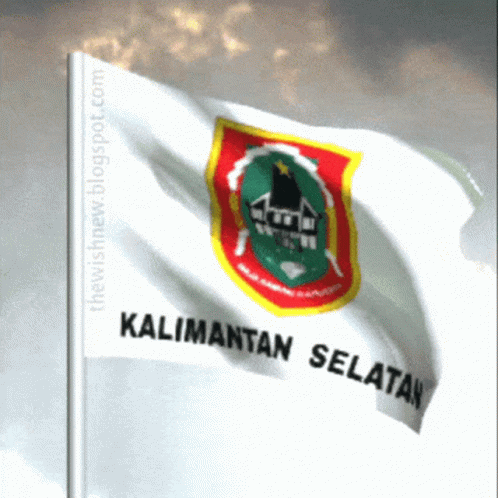 a flag is waving in the wind with the seal of the university of kalalimantaan