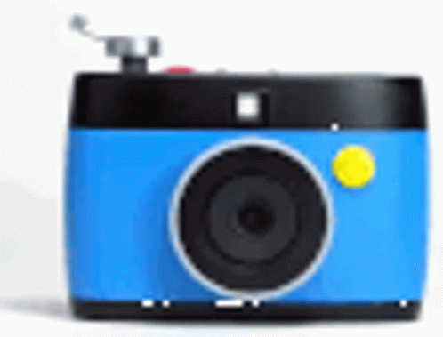 an orange and black camera with blue ons on it