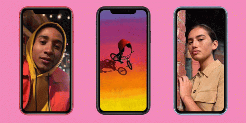 three different colored pictures of people in cellphones