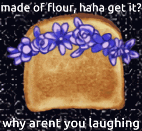 a blue toaster with three flowers and a caption in pink