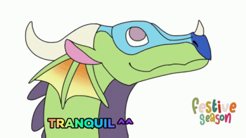 a cartoon dragon head with the words tranquil on it