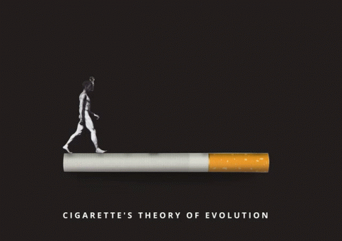 a poster of a woman walking over a cigarette with the word cigarettes in front