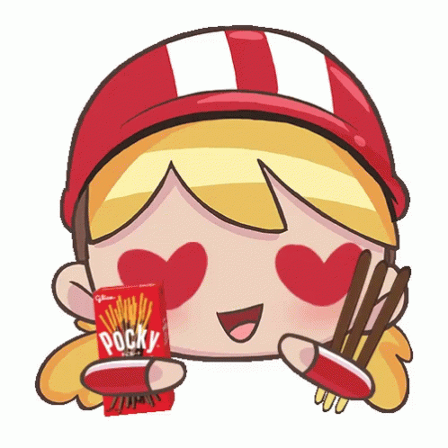 this is a picture of someone in blue holding a pouch of pocky