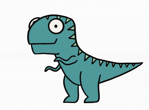 cartoon dinosaur with big eyes looking at soing
