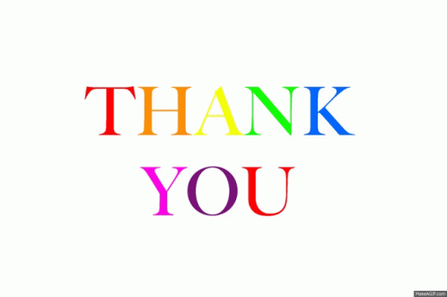 a thank you card in rainbow with a multicolored lettering