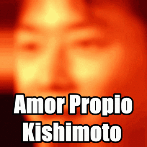 the word amoir propo kishimoto over a blurry po of a person's face