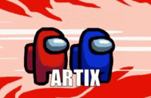 an illustration of two cartoon red and blue arm slings and text,'artix '