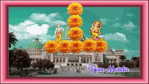 an animated video game is shown of blue flowers on top of a building