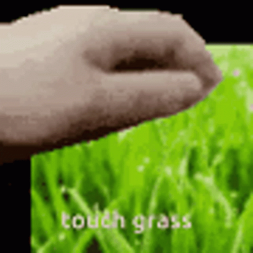 a hand holding a piece of paper with words touching grass