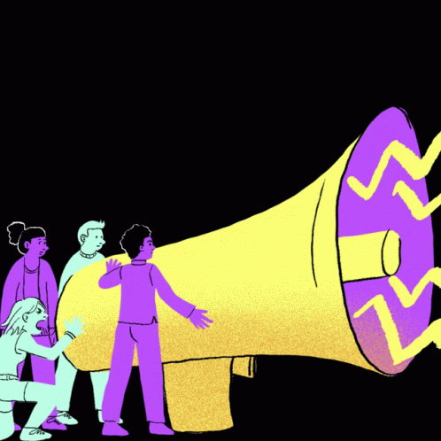 an illustrated image of people talking into a megaphone