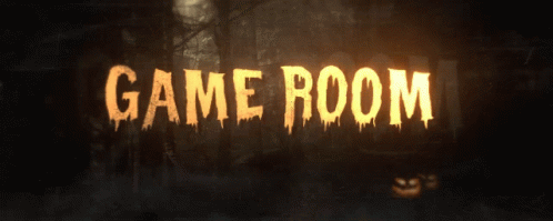 a horror scene with the words game room carved into it