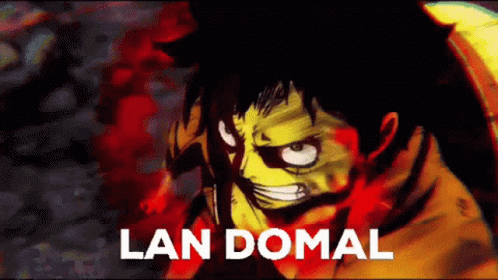 a scary animated character with the text lan doml