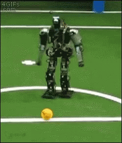 two robots playing a game of baseball on the field